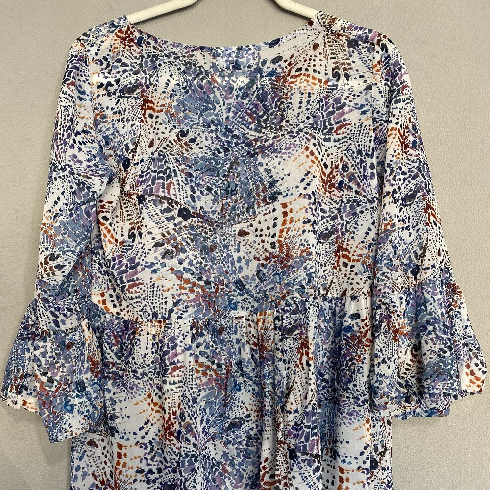 Waverly Grey Abstract Print Peplum Blouse Small Boho Flowy Bell Sleeve Top - Picture 4 of 6